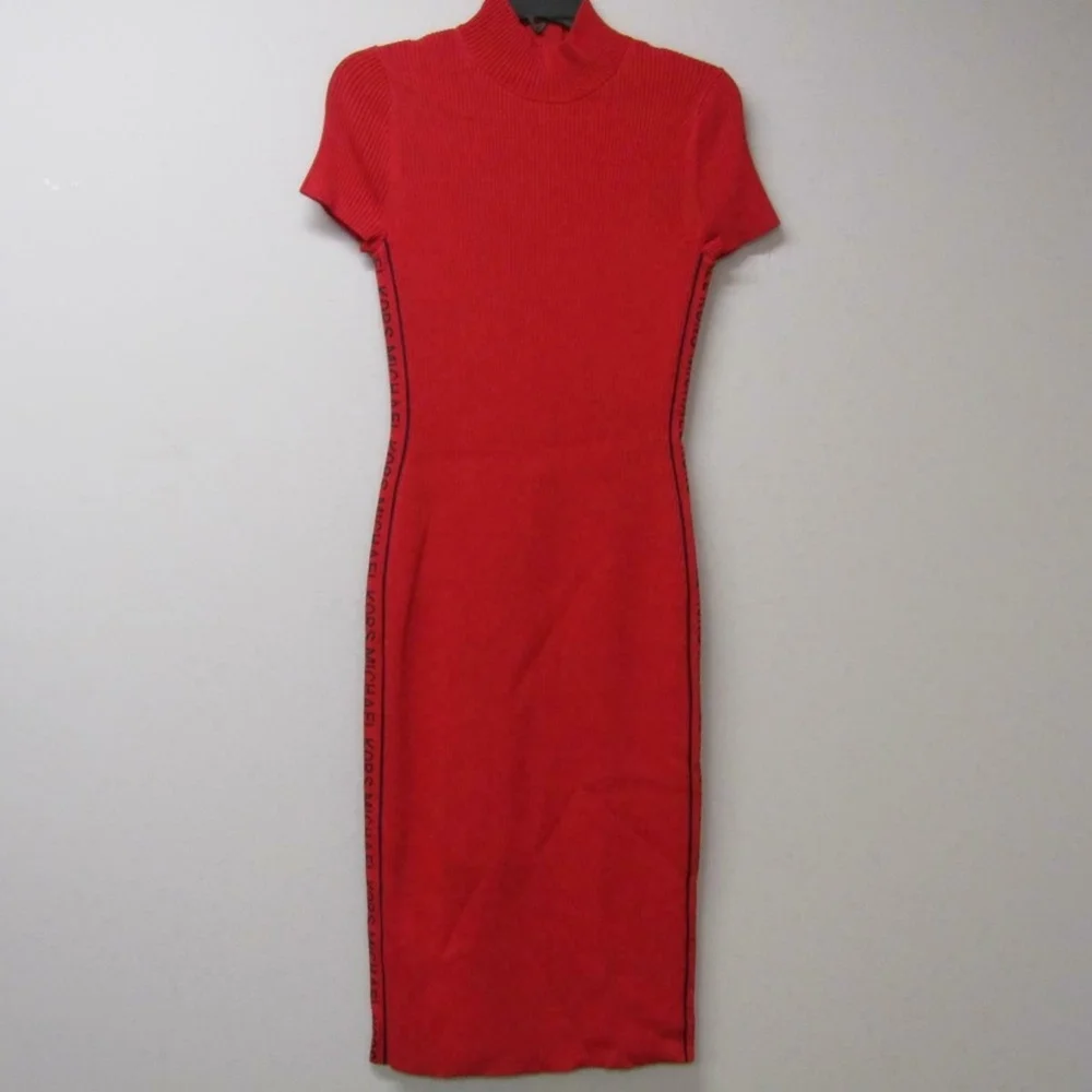 NWT Michael Kors Logo Tape Dress- Scarlet- Medium - Picture 5 of 5